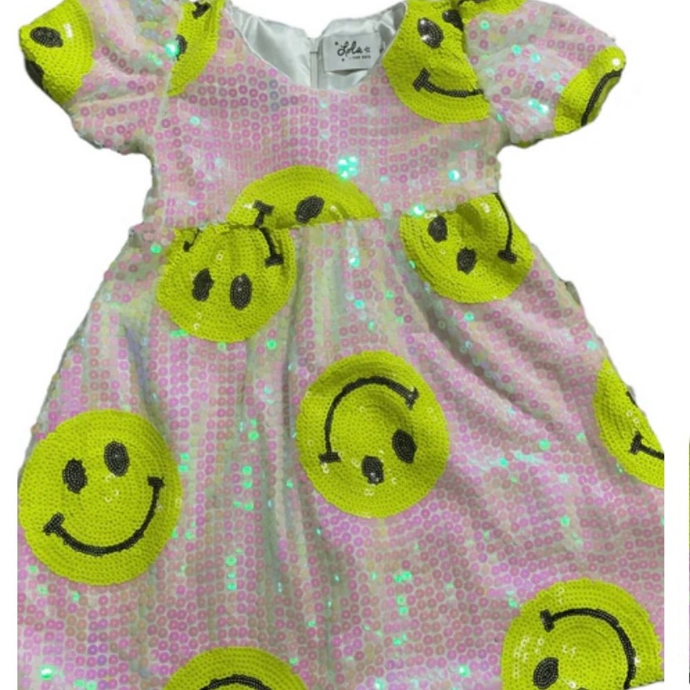 Pink Sequin Dress with Yellow Smiley Faces